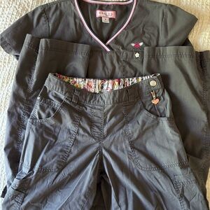 Gray Koi Scrub Cargo Pants and Top
